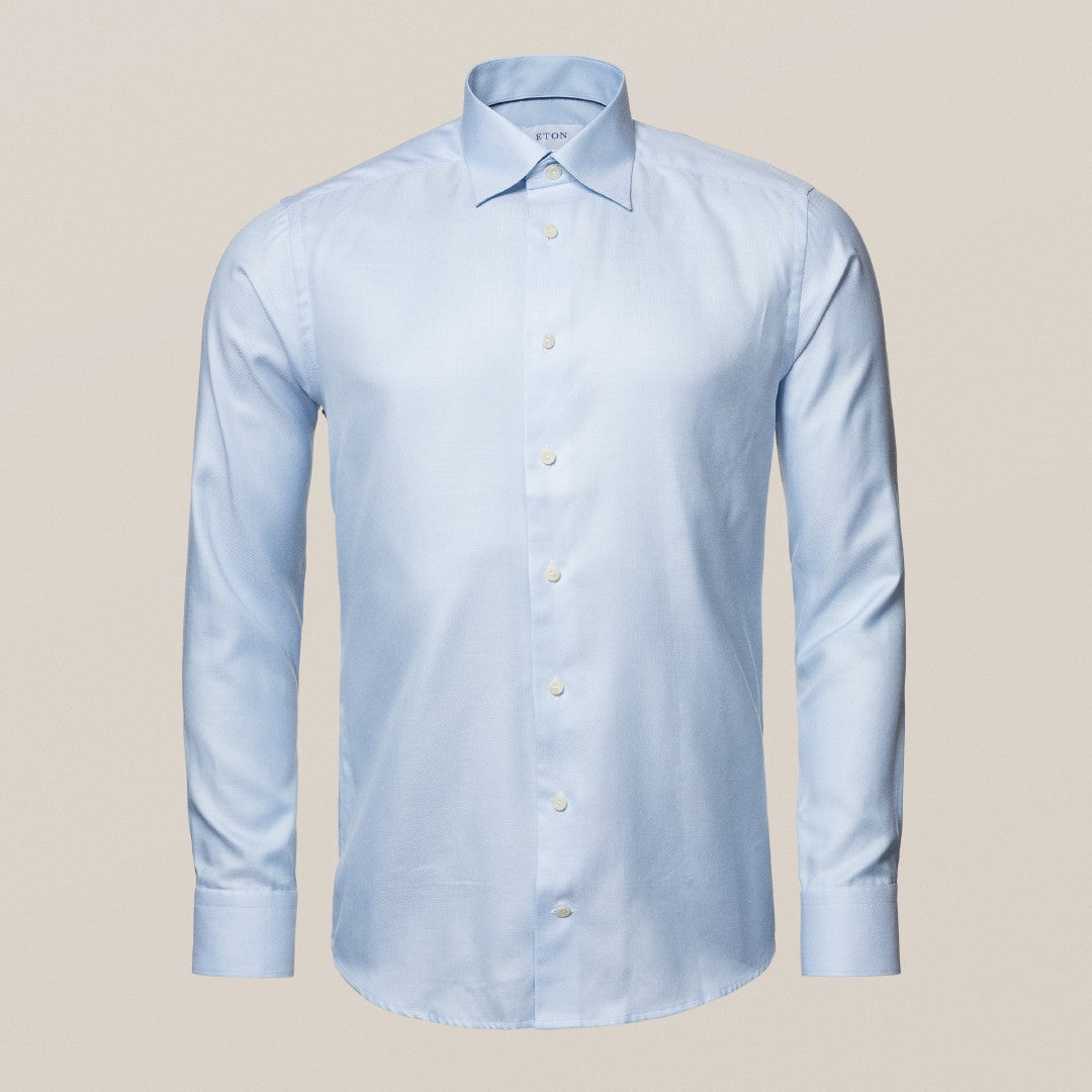 Eton Classic Fit Pique Weave Shirt Light Blue-MALFORD OF LONDON SAVILE ROW MENSWEAR OUTLET