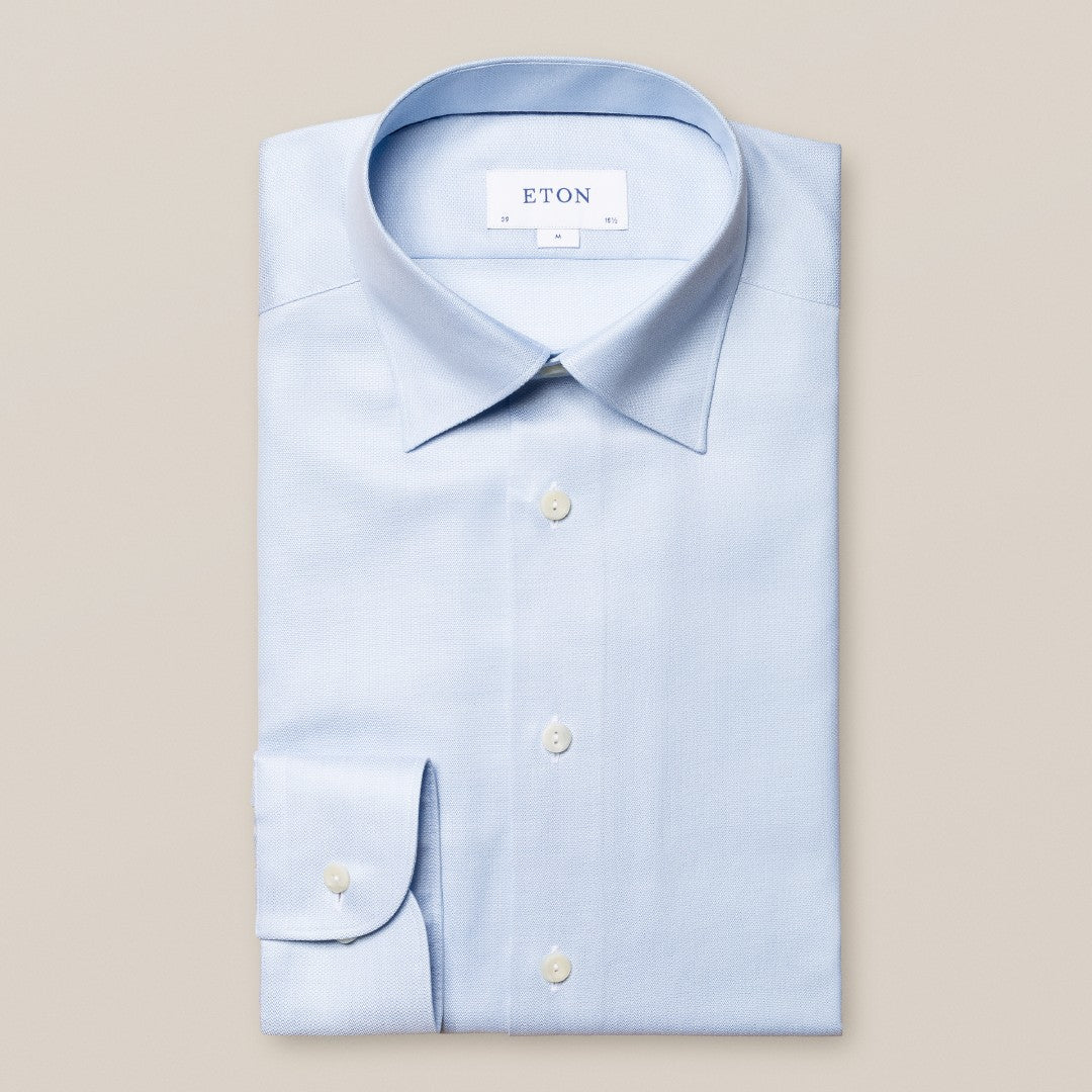 Eton Classic Fit Pique Weave Shirt Light Blue-MALFORD OF LONDON SAVILE ROW MENSWEAR OUTLET