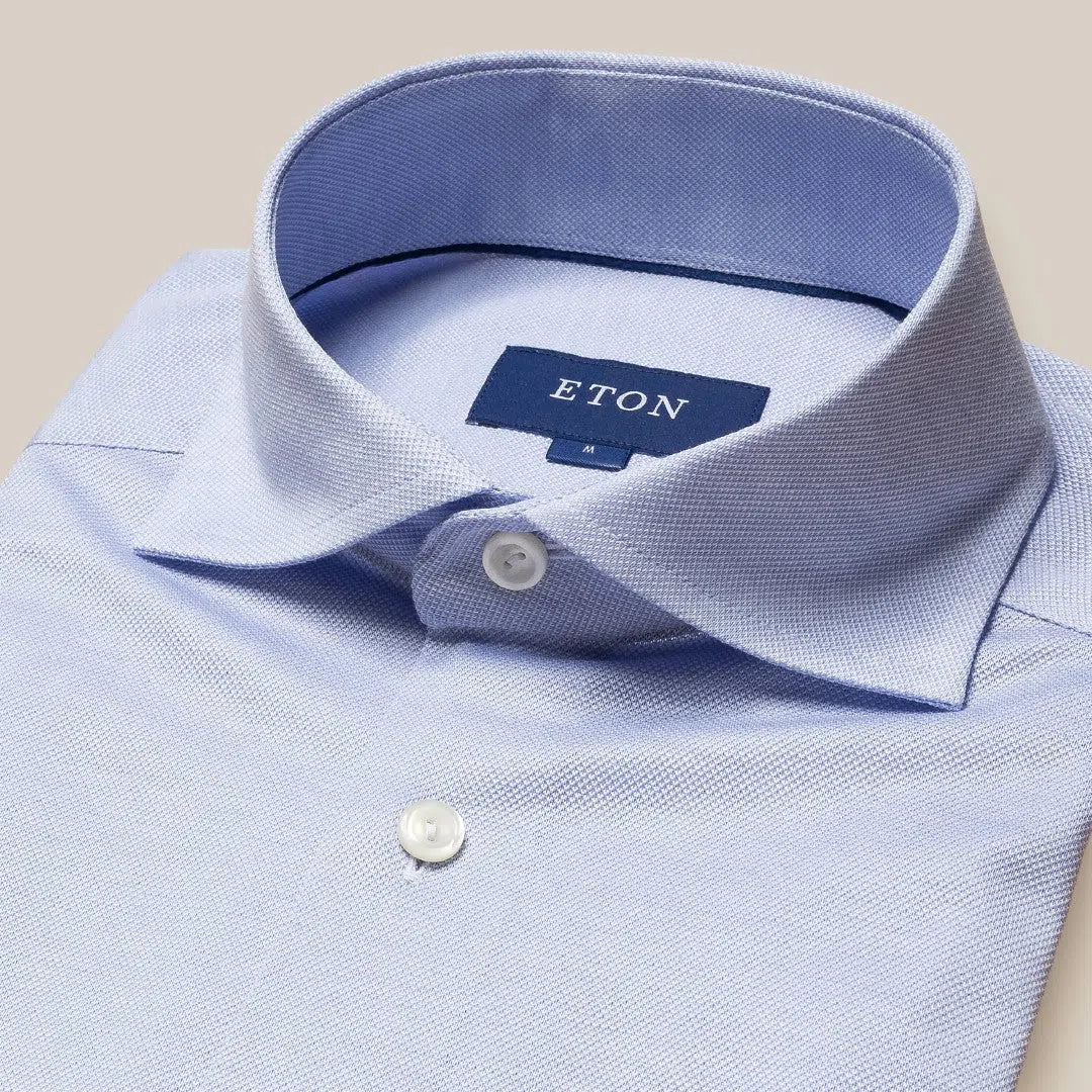 Eton Classic Fit Plain Dobby Shirt Light Blue-MALFORD OF LONDON SAVILE ROW MENSWEAR OUTLET