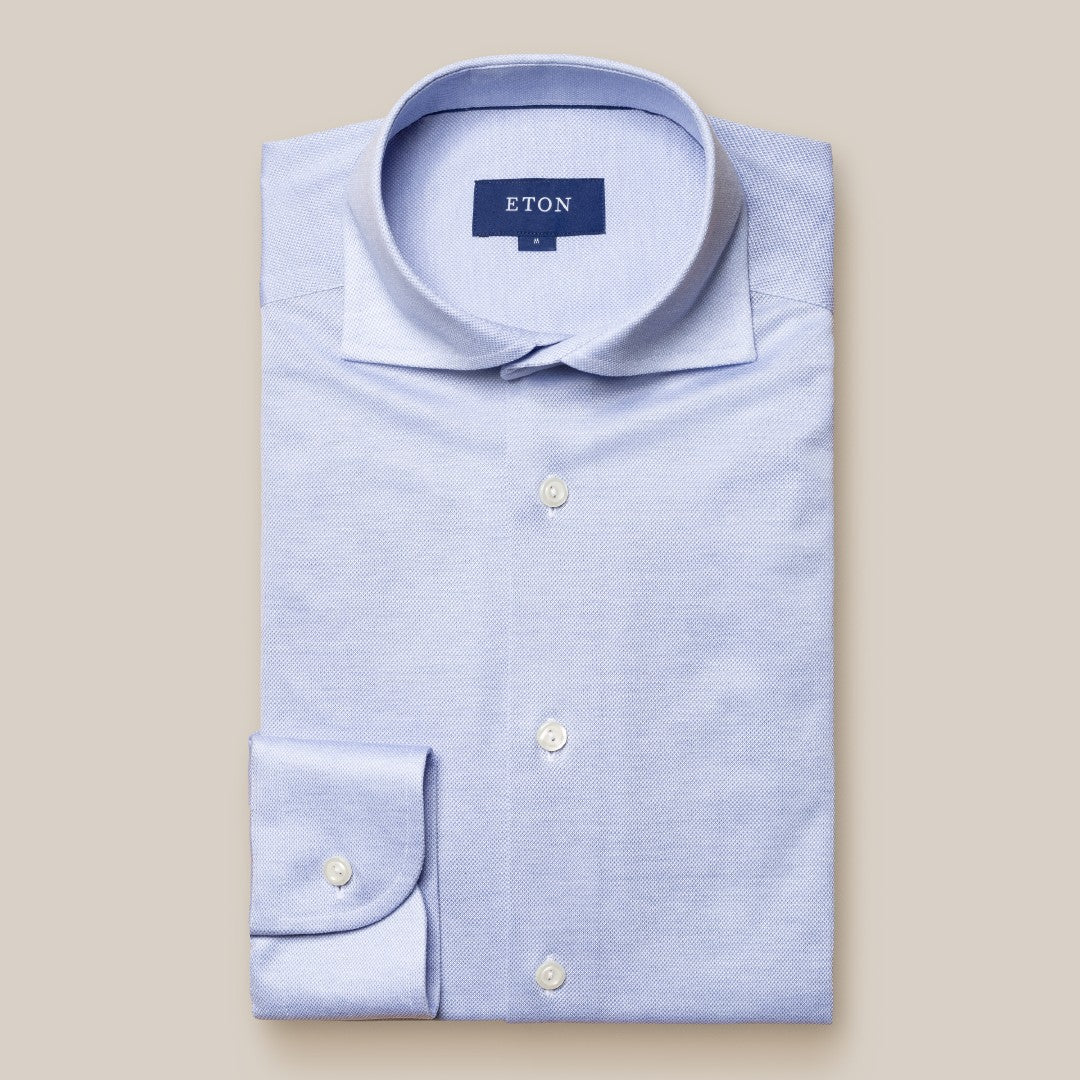 Eton Classic Fit Plain Dobby Shirt Light Blue-MALFORD OF LONDON SAVILE ROW MENSWEAR OUTLET