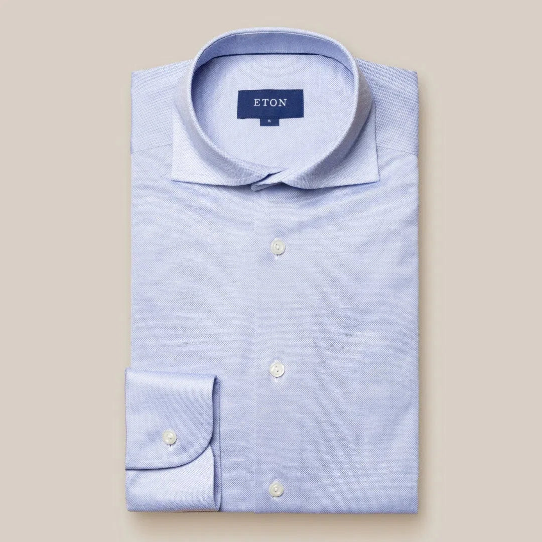 Eton Classic Fit Plain Dobby Shirt Light Blue-MALFORD OF LONDON SAVILE ROW MENSWEAR OUTLET