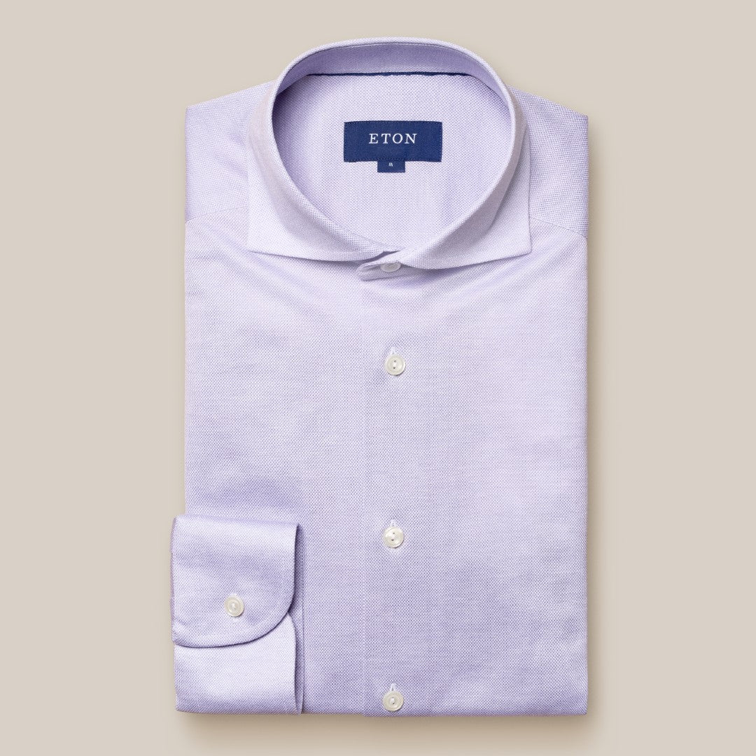 Eton Classic Fit Plain Dobby Shirt Light Purple-MALFORD OF LONDON SAVILE ROW MENSWEAR OUTLET