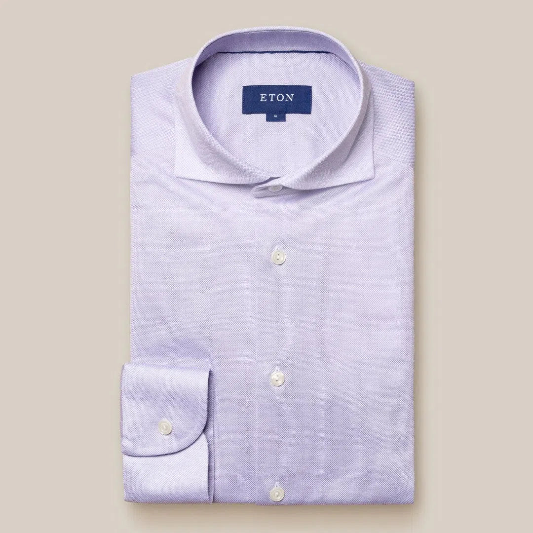 Eton Classic Fit Plain Dobby Shirt Light Purple-MALFORD OF LONDON SAVILE ROW MENSWEAR OUTLET