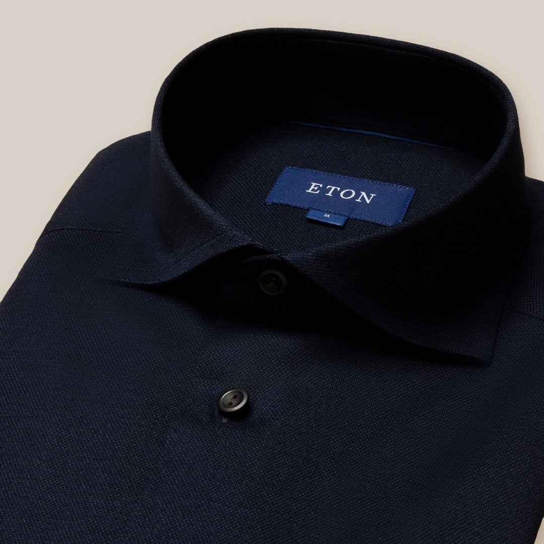 Eton Classic Fit Plain Flannel Shirt Navy Blue-MALFORD OF LONDON SAVILE ROW MENSWEAR OUTLET