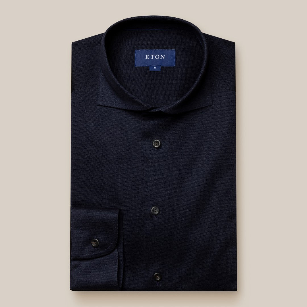 Eton Classic Fit Plain Flannel Shirt Navy Blue-MALFORD OF LONDON SAVILE ROW MENSWEAR OUTLET