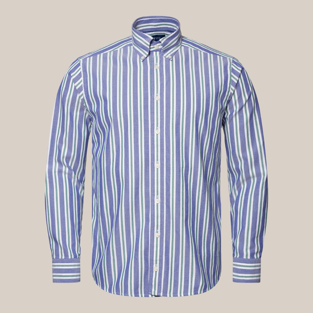 Eton Classic Fit Striped Shirt Mid Blue / Green-MALFORD OF LONDON SAVILE ROW MENSWEAR OUTLET