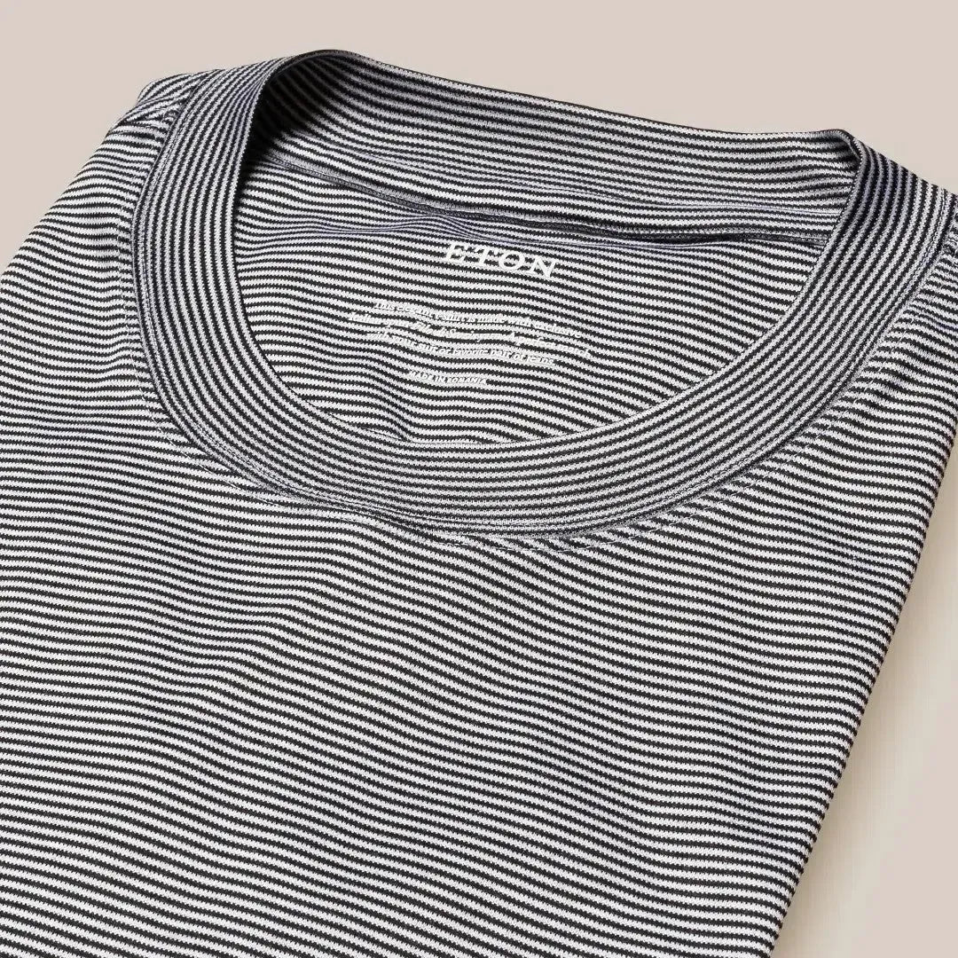 Eton Classic Fit Striped T-Shirt Black-MALFORD OF LONDON SAVILE ROW MENSWEAR OUTLET