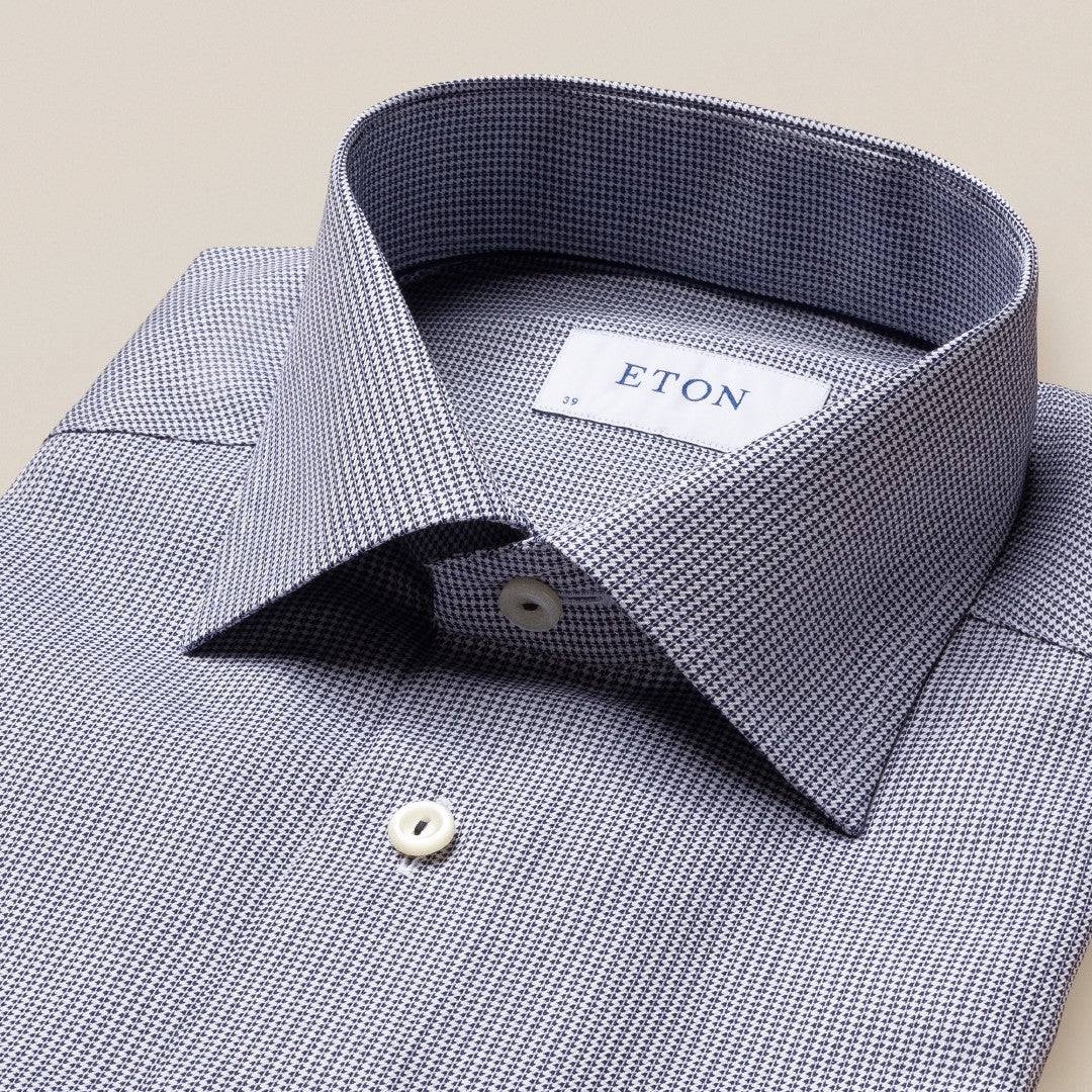 Eton Classic Fit Textured Twill Check Shirt Navy Blue-MALFORD OF LONDON SAVILE ROW MENSWEAR OUTLET