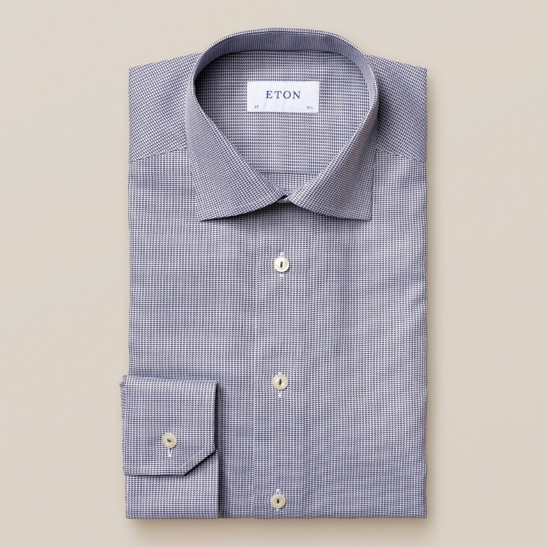 Eton Classic Fit Textured Twill Check Shirt Navy Blue-MALFORD OF LONDON SAVILE ROW MENSWEAR OUTLET