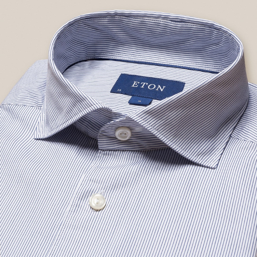 Eton Classic Fit Ultra Fine Stripe Shirt Light Blue