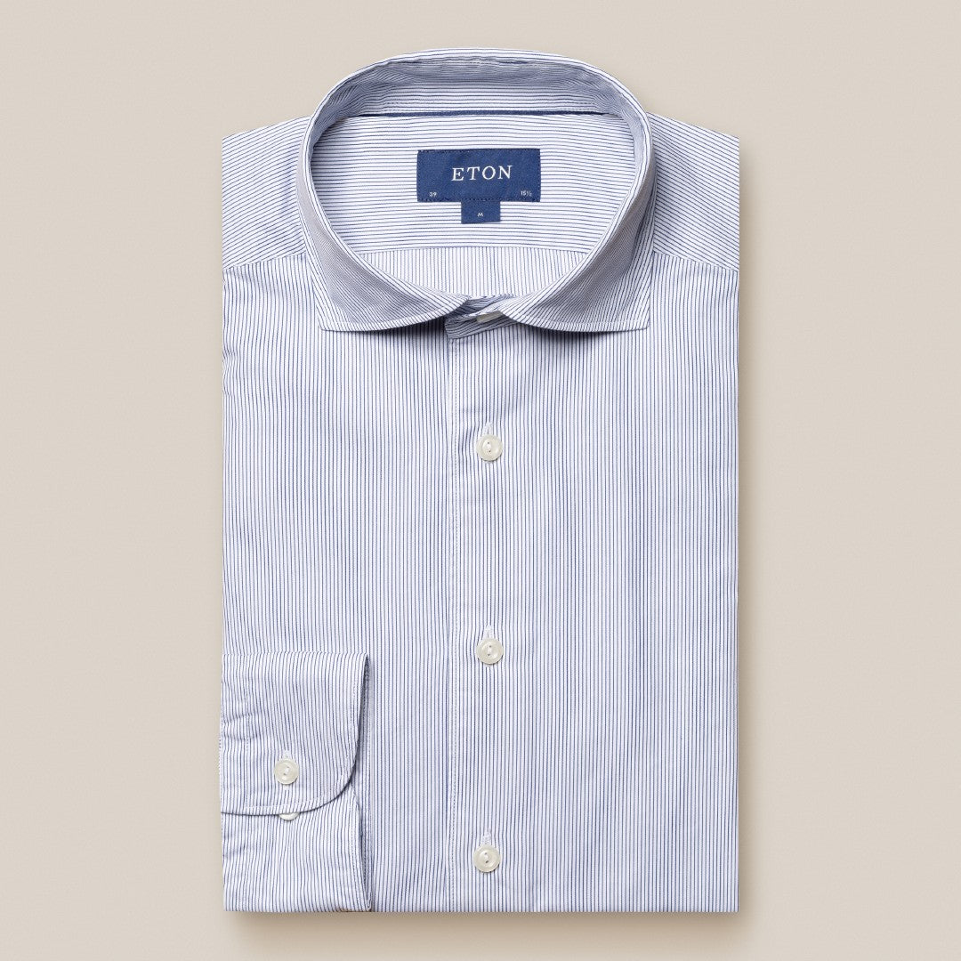 Eton Classic Fit Ultra Fine Stripe Shirt Light Blue