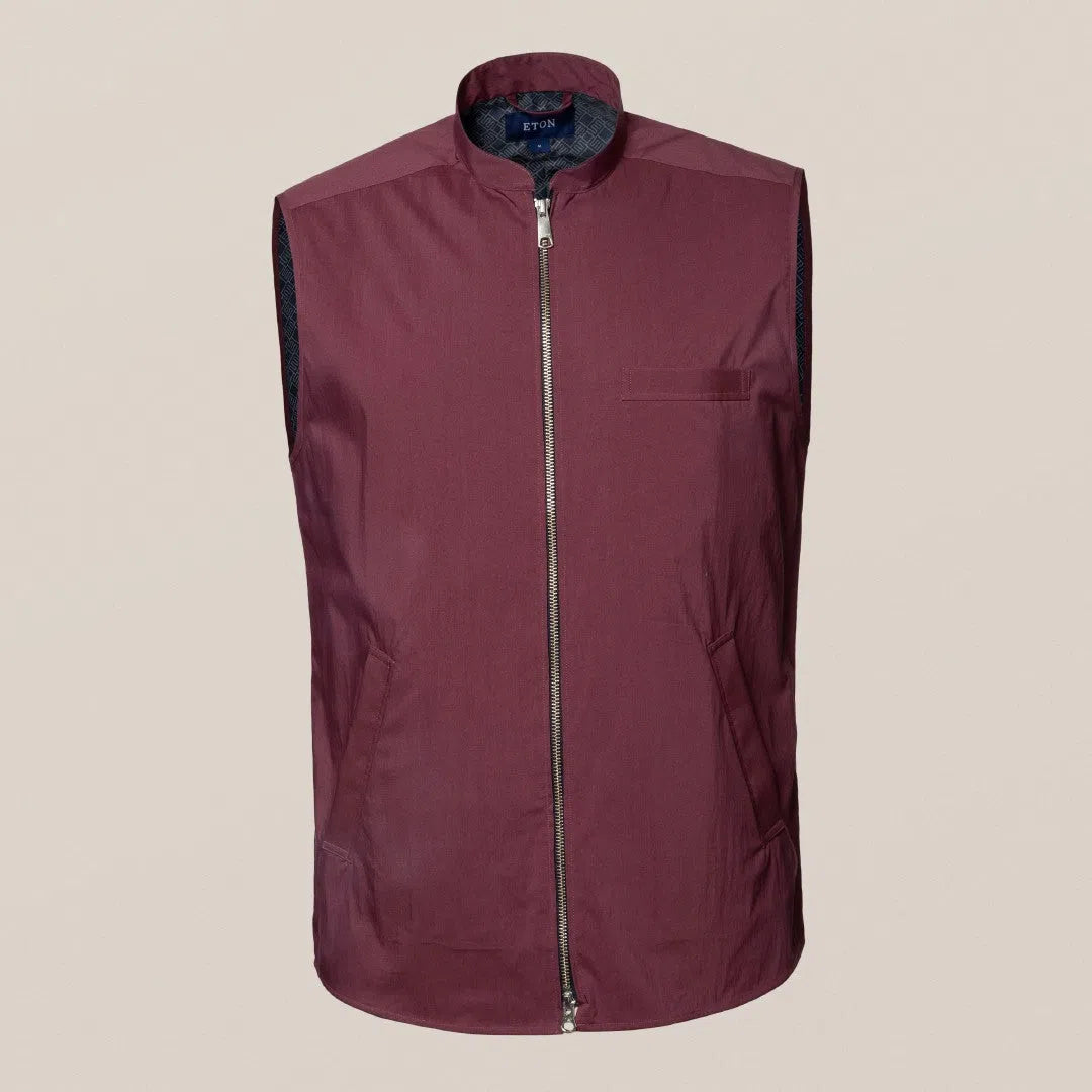 Eton Classic Fit Zip Close Gilet Dark Red-MALFORD OF LONDON SAVILE ROW MENSWEAR OUTLET