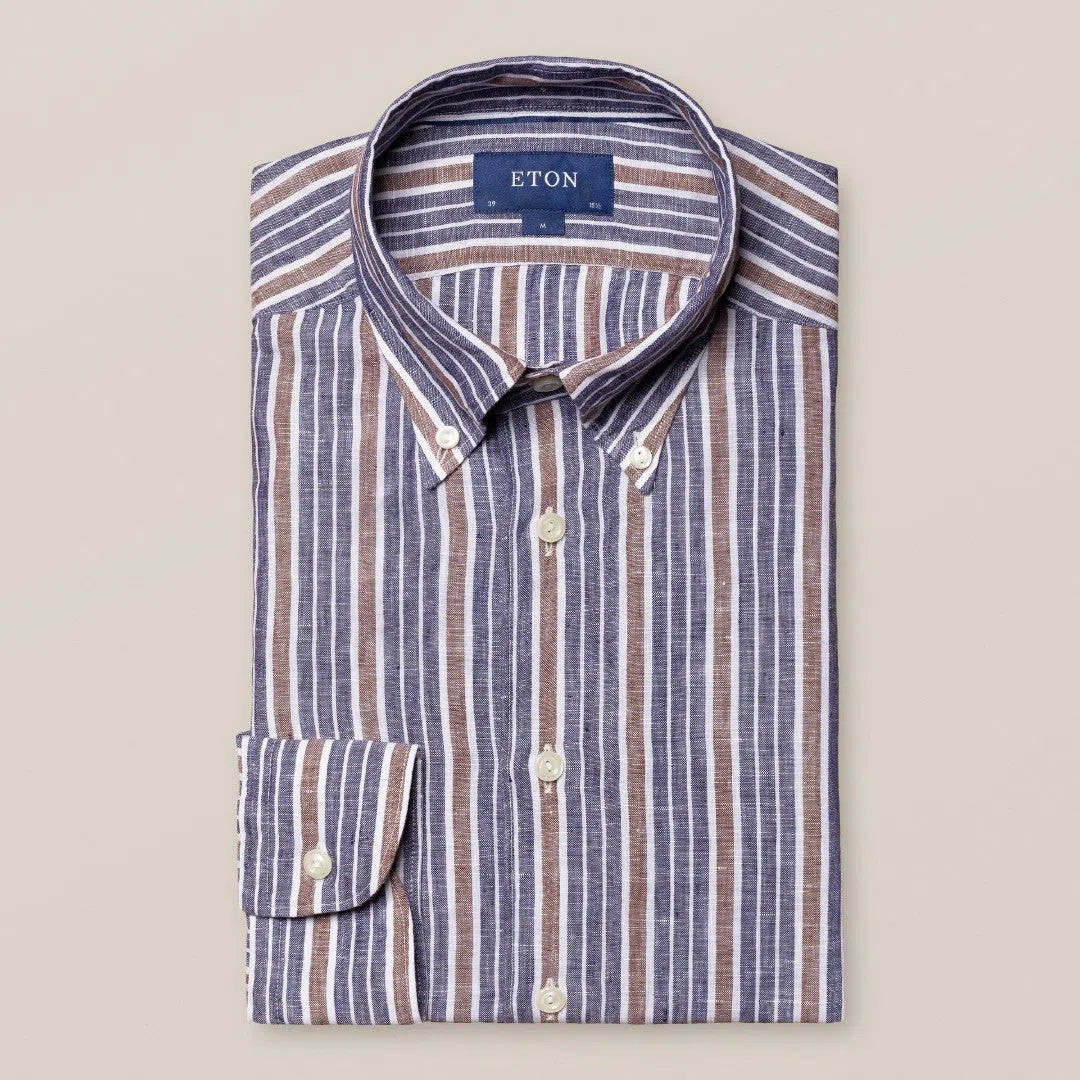 Eton Contemporary Fit Barcode Stripe Shirt Navy Blue-MALFORD OF LONDON SAVILE ROW MENSWEAR OUTLET