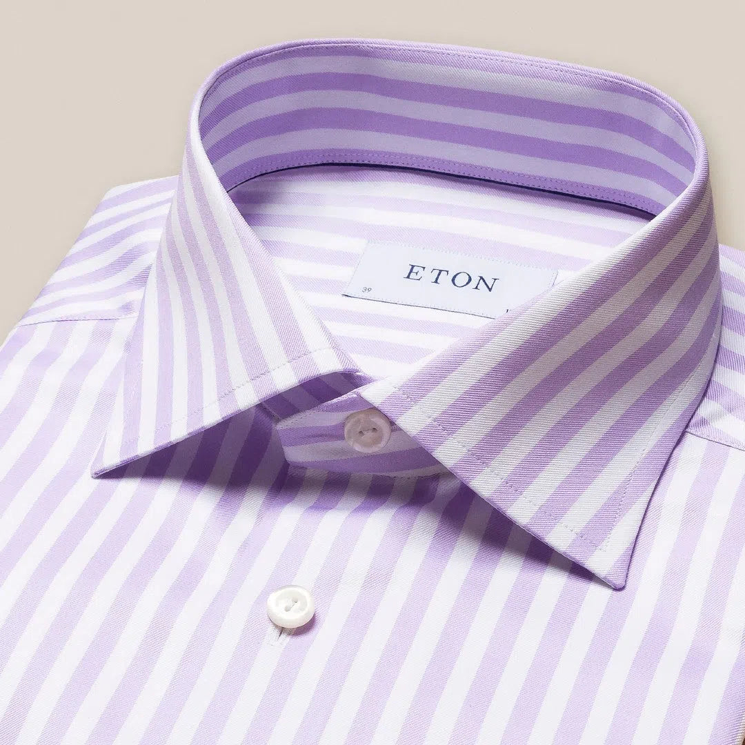 Eton Contemporary Fit Bengal Stripe Shirt Light Purple/White-MALFORD OF LONDON SAVILE ROW MENSWEAR OUTLET