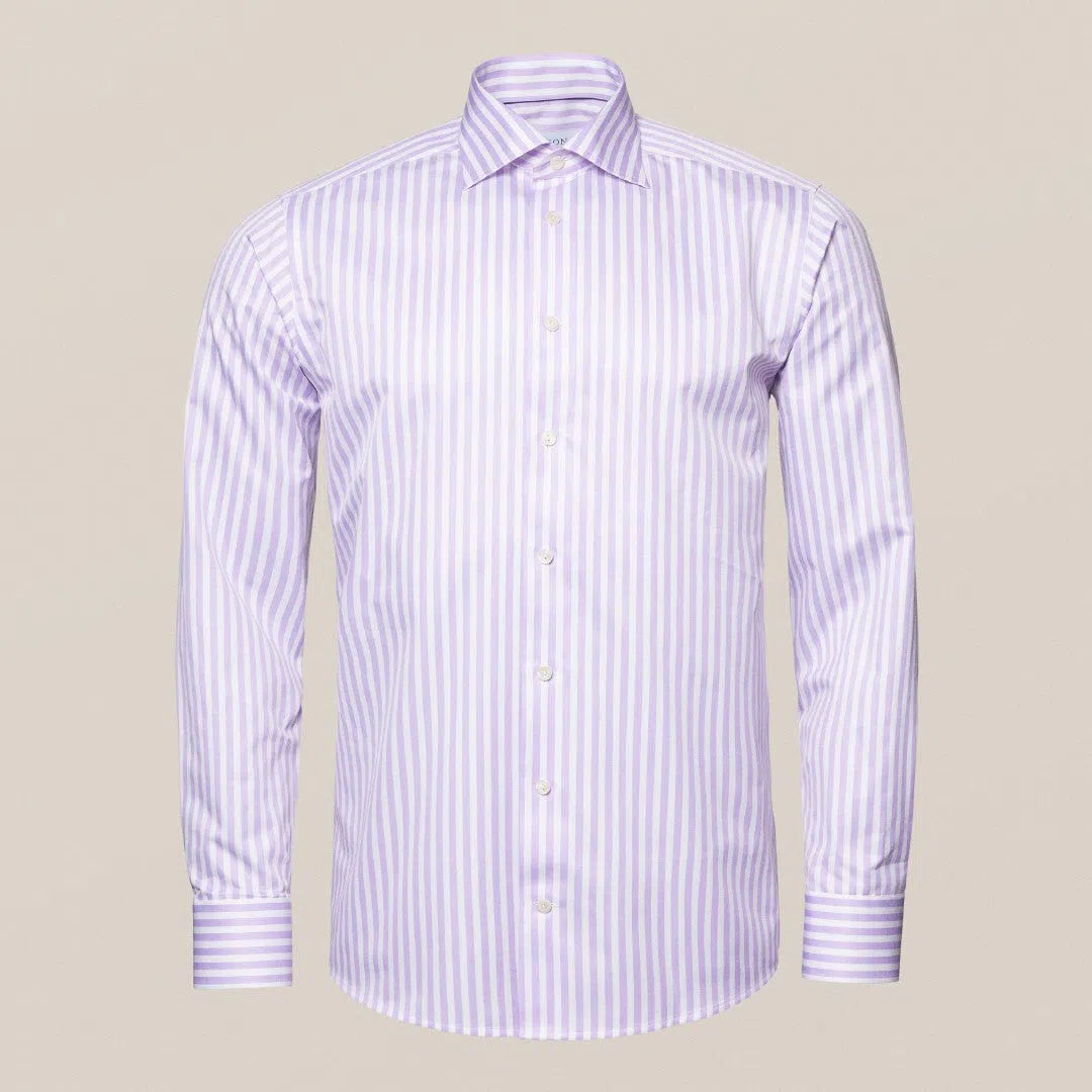 Eton Contemporary Fit Bengal Stripe Shirt Light Purple/White-MALFORD OF LONDON SAVILE ROW MENSWEAR OUTLET