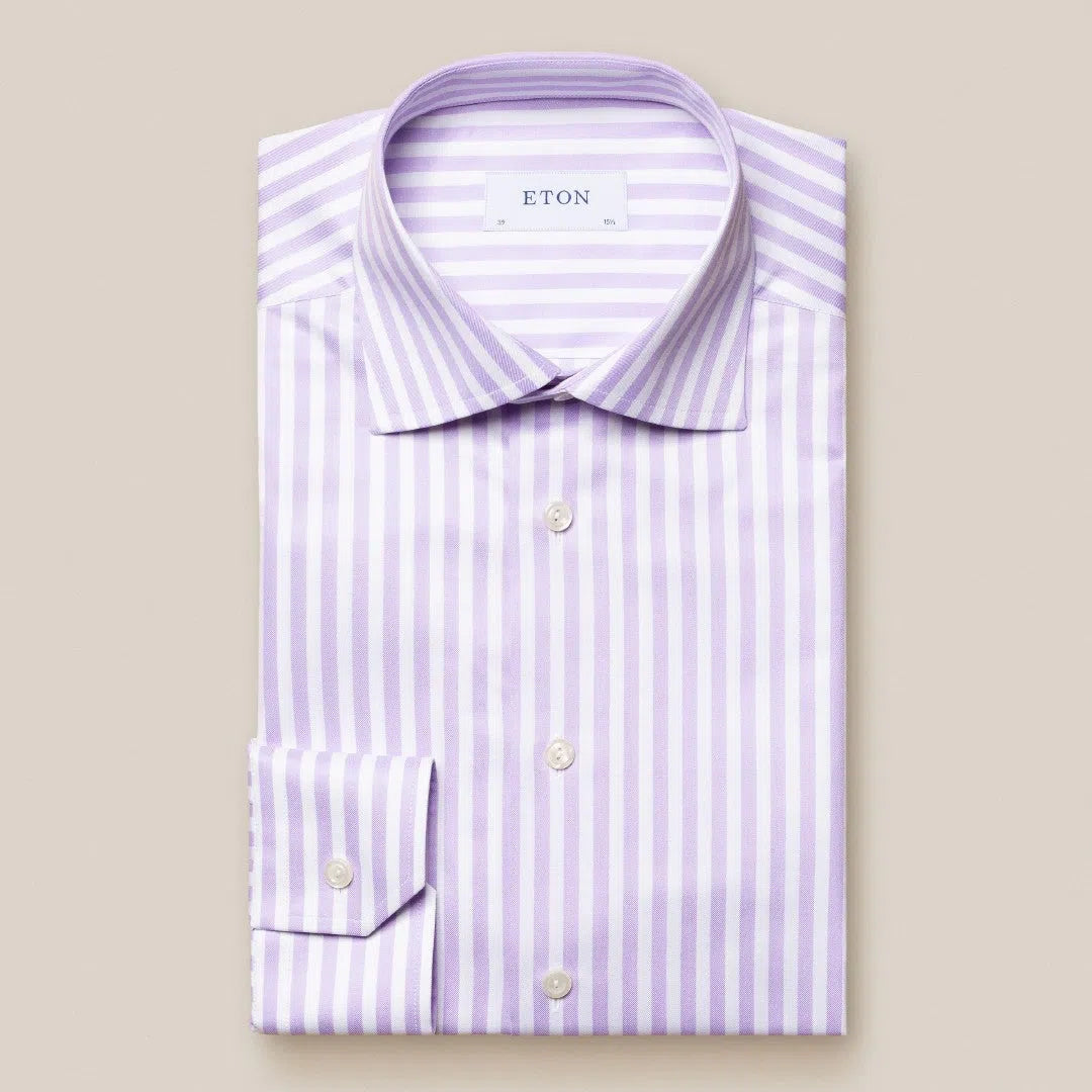 Eton Contemporary Fit Bengal Stripe Shirt Light Purple/White-MALFORD OF LONDON SAVILE ROW MENSWEAR OUTLET