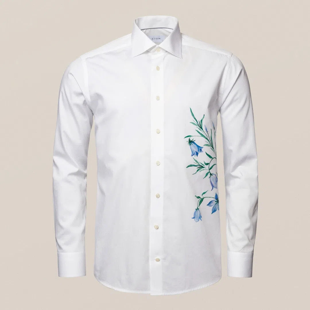 Eton Contemporary Fit Bluebell Print Shirt White-MALFORD OF LONDON SAVILE ROW MENSWEAR OUTLET