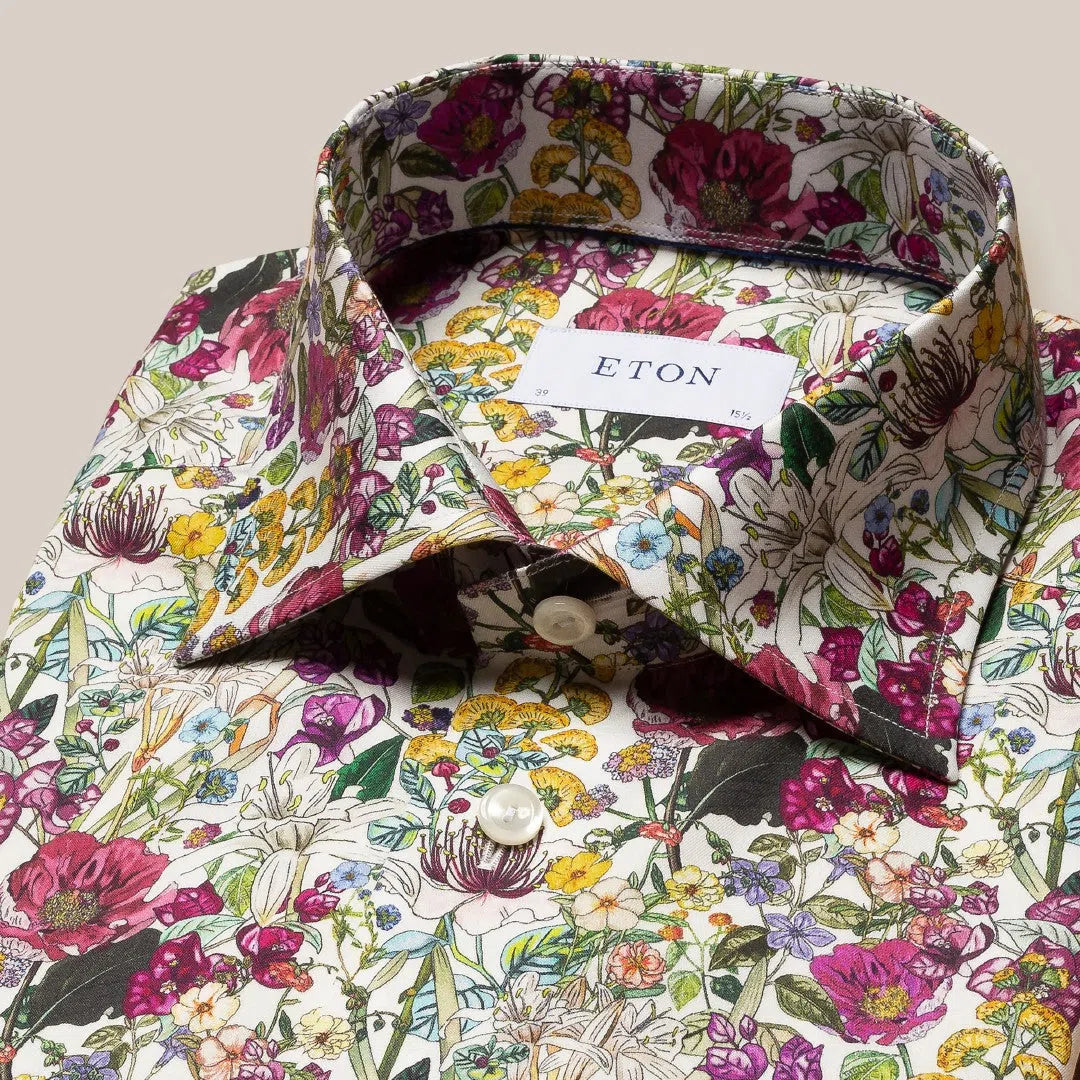 Eton Contemporary Fit Bold Floral Print Shirt Mid Purple-MALFORD OF LONDON SAVILE ROW MENSWEAR OUTLET