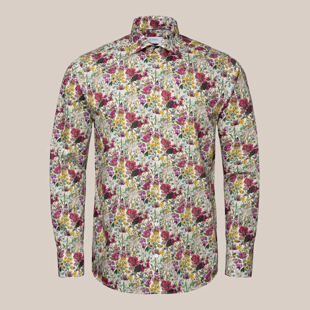 Eton Contemporary Fit Bold Floral Print Shirt Mid Purple-MALFORD OF LONDON SAVILE ROW MENSWEAR OUTLET