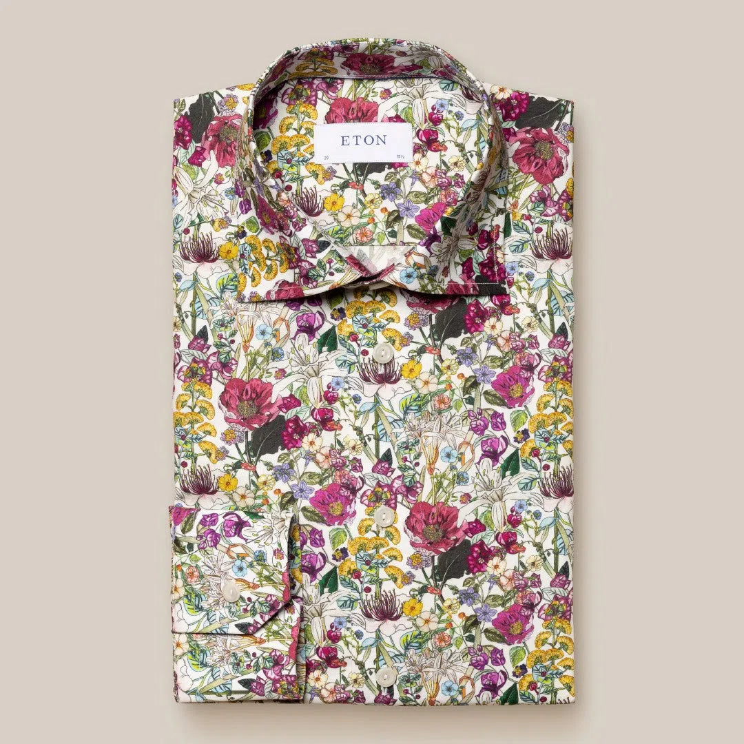 Eton Contemporary Fit Bold Floral Print Shirt Mid Purple-MALFORD OF LONDON SAVILE ROW MENSWEAR OUTLET