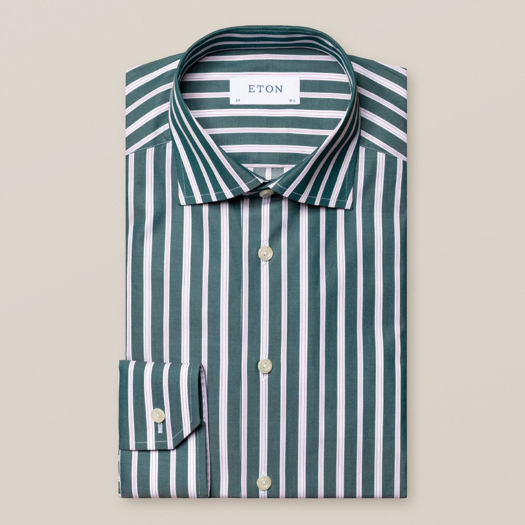 Eton Contemporary Fit Bold Stripe Shirt Dark Green-MALFORD OF LONDON SAVILE ROW MENSWEAR OUTLET