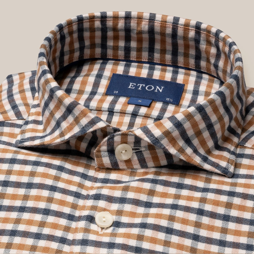 Eton Contemporary Fit Casual Check Shirt Orange/Blue-MALFORD OF LONDON SAVILE ROW MENSWEAR OUTLET