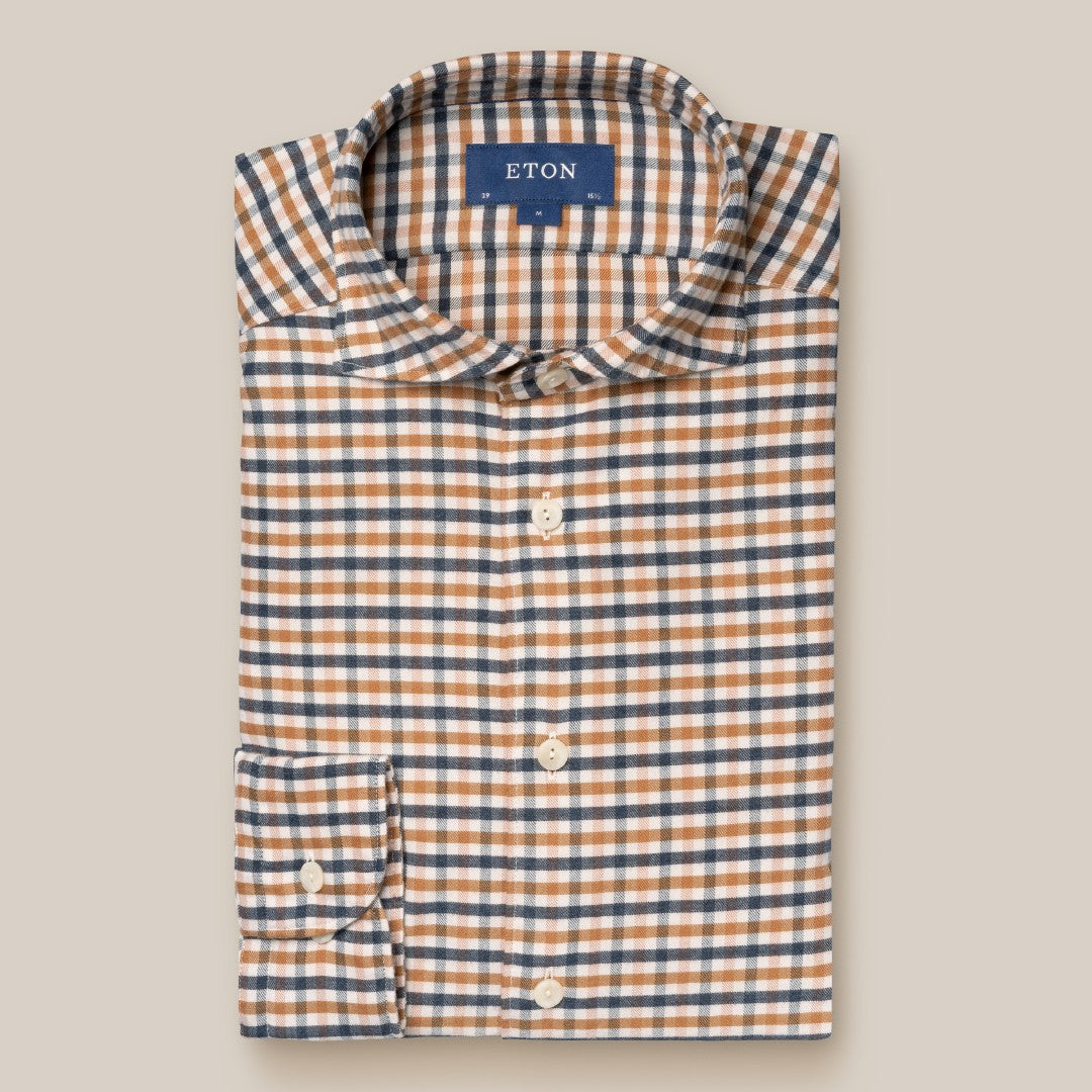 Eton Contemporary Fit Casual Check Shirt Orange/Blue-MALFORD OF LONDON SAVILE ROW MENSWEAR OUTLET