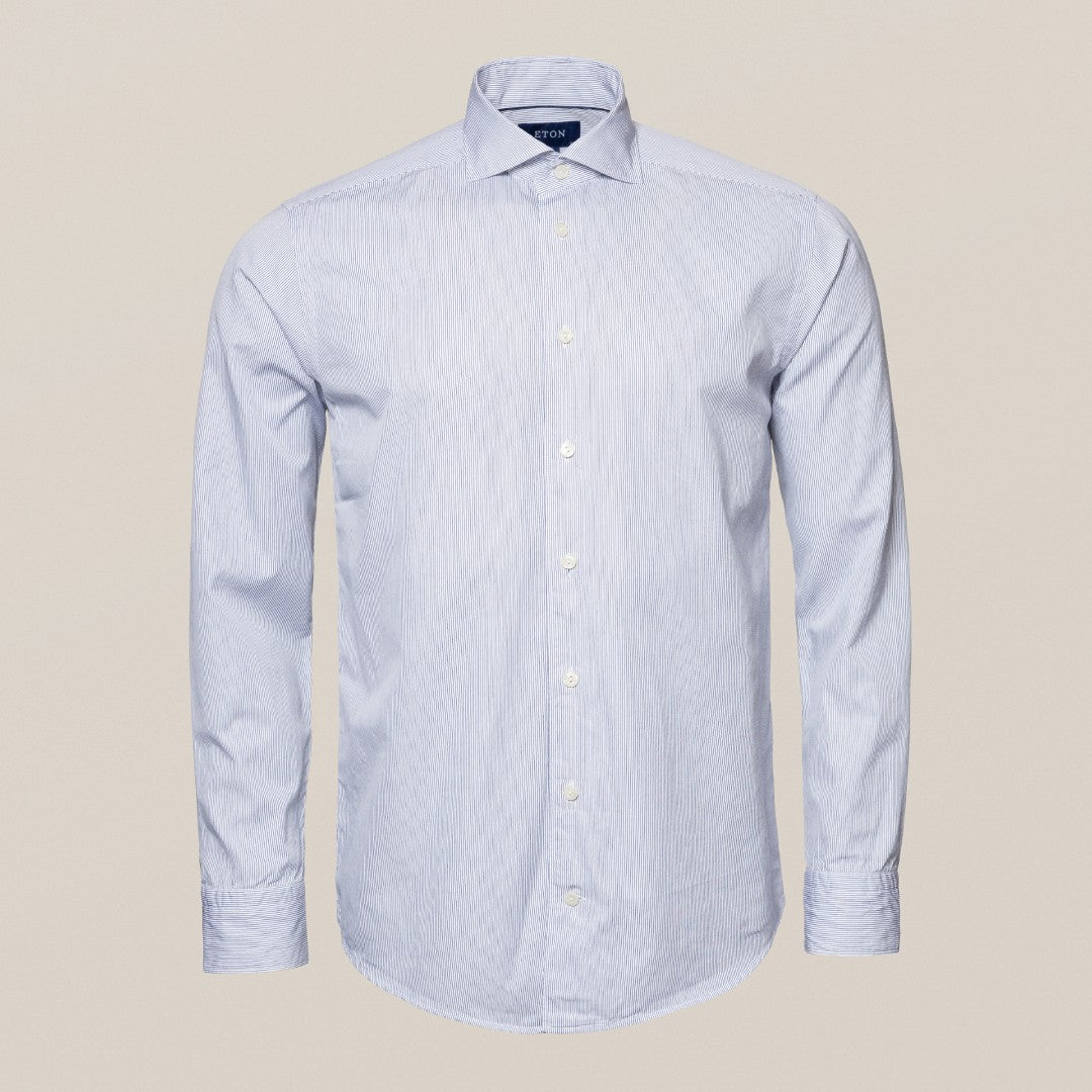 Eton Contemporary Fit Casual Striped Shirt Blue/White-MALFORD OF LONDON SAVILE ROW MENSWEAR OUTLET