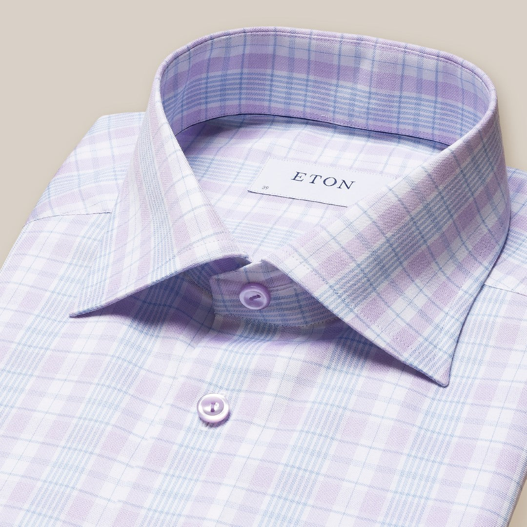 Eton Contemporary Fit Check Shirt Light Purple/Blue-MALFORD OF LONDON SAVILE ROW MENSWEAR OUTLET