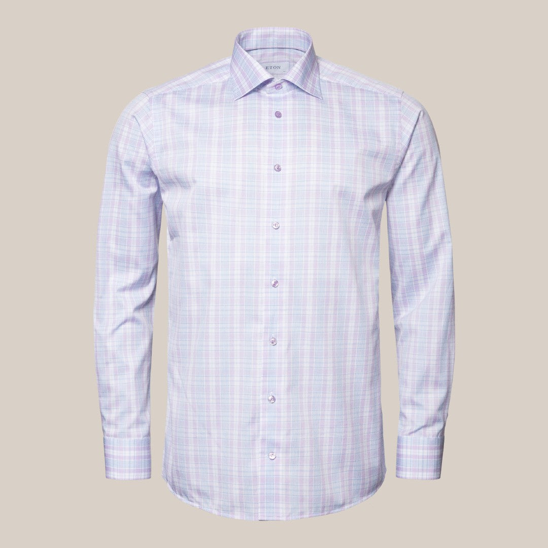 Eton Contemporary Fit Check Shirt Light Purple/Blue-MALFORD OF LONDON SAVILE ROW MENSWEAR OUTLET