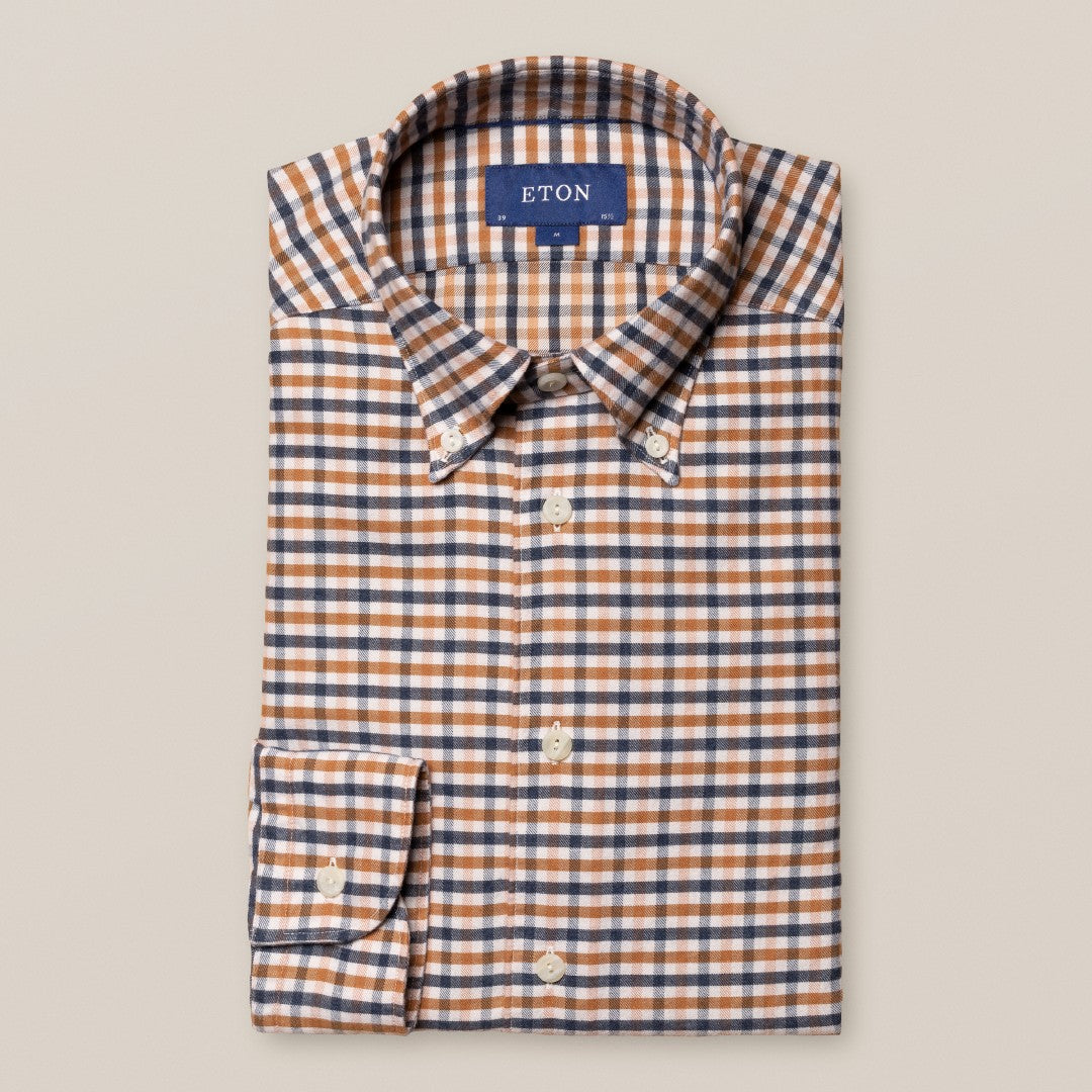 Eton Contemporary Fit Check Shirt Orange-MALFORD OF LONDON SAVILE ROW MENSWEAR OUTLET