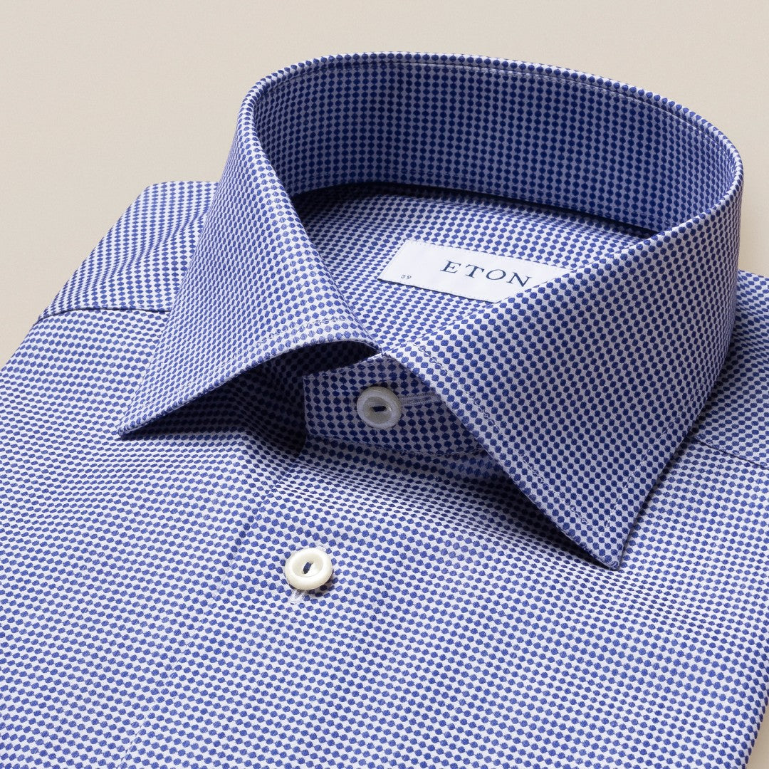 Eton Contemporary Fit Circle Grid Shirt Mid Blue-MALFORD OF LONDON SAVILE ROW MENSWEAR OUTLET