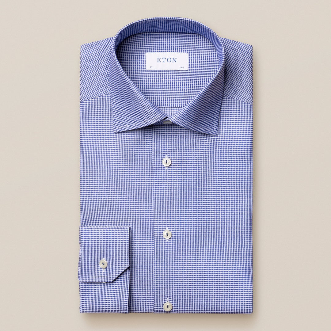 Eton Contemporary Fit Circle Grid Shirt Mid Blue-MALFORD OF LONDON SAVILE ROW MENSWEAR OUTLET