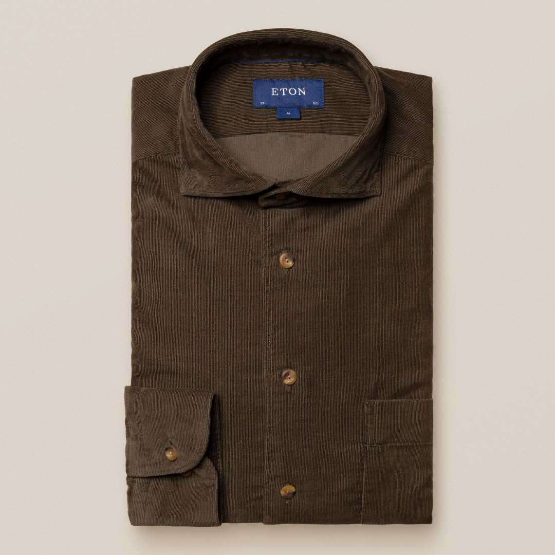 Eton Contemporary Fit Corduroy Shirt Dark Green-MALFORD OF LONDON SAVILE ROW MENSWEAR OUTLET