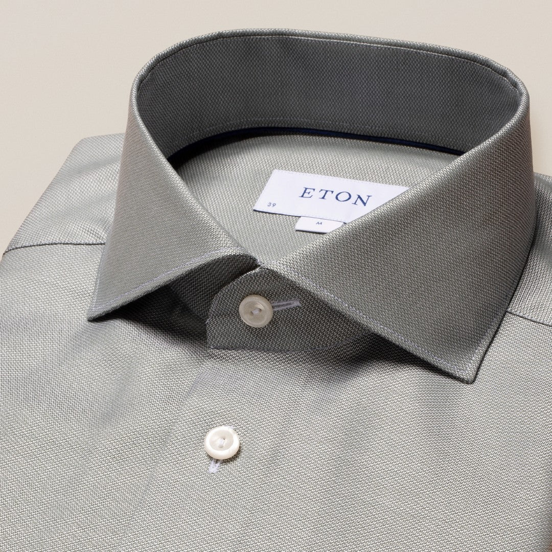 Eton Contemporary Fit Cotton Lyocell Stretch Shirt Dark Green-MALFORD OF LONDON SAVILE ROW MENSWEAR OUTLET