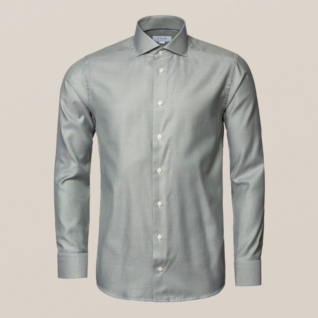 Eton Contemporary Fit Cotton Lyocell Stretch Shirt Dark Green-MALFORD OF LONDON SAVILE ROW MENSWEAR OUTLET