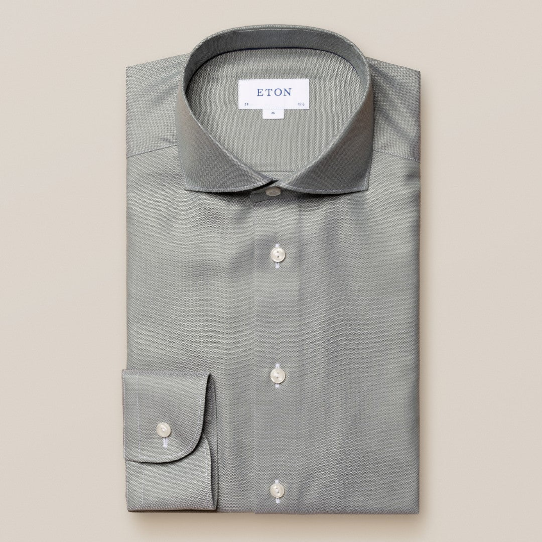 Eton Contemporary Fit Cotton Lyocell Stretch Shirt Dark Green-MALFORD OF LONDON SAVILE ROW MENSWEAR OUTLET