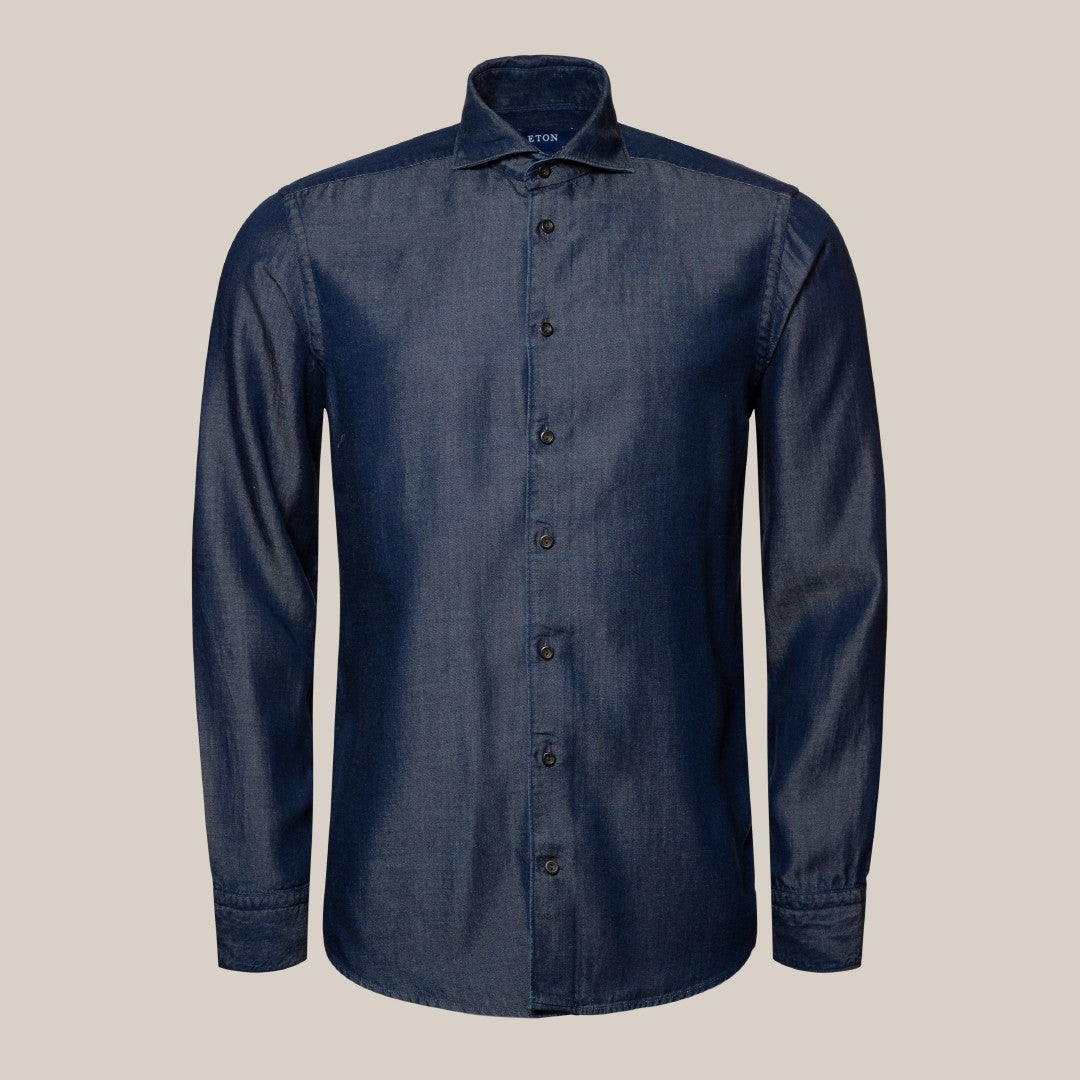 Eton Contemporary Fit Denim Look Shirt Navy Blue-MALFORD OF LONDON SAVILE ROW MENSWEAR OUTLET