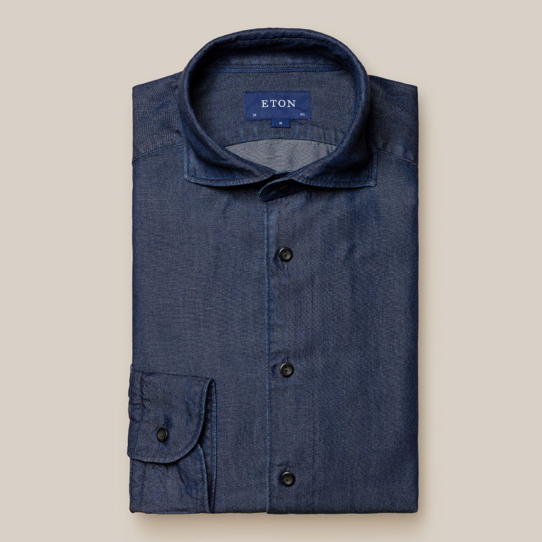 Eton Contemporary Fit Denim Look Shirt Navy Blue-MALFORD OF LONDON SAVILE ROW MENSWEAR OUTLET