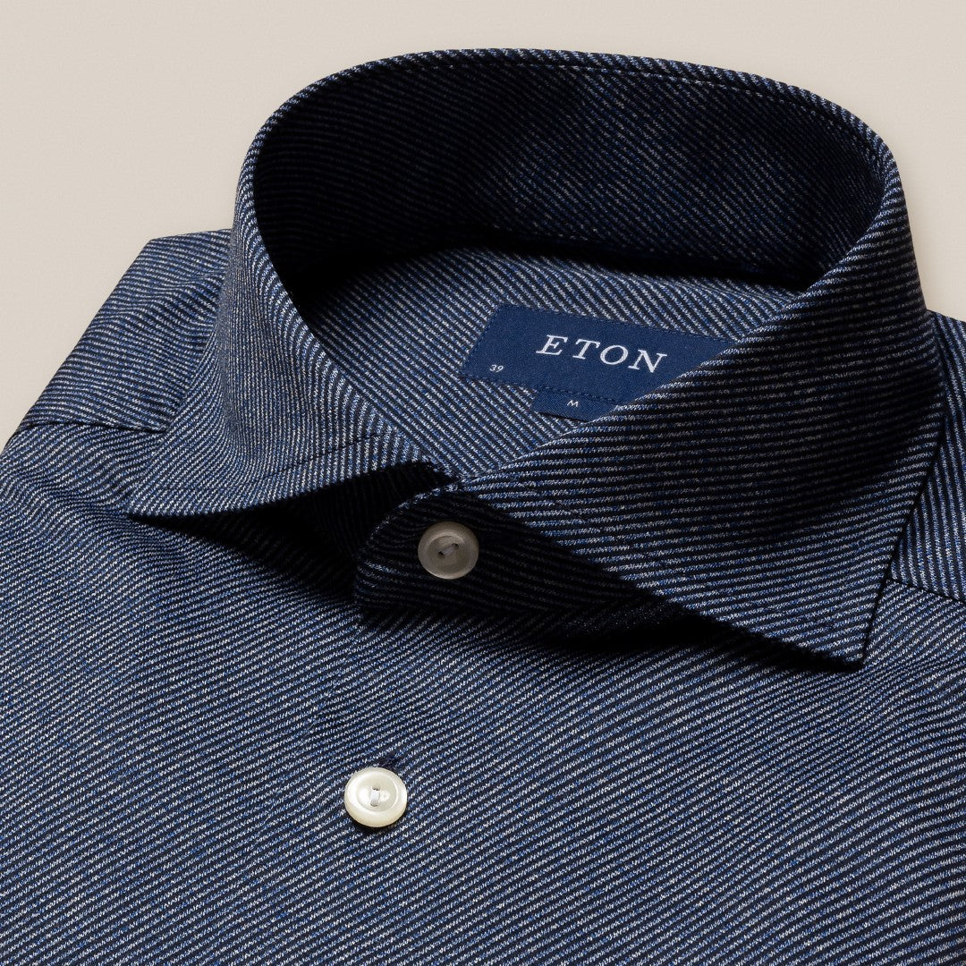 Eton Contemporary Fit Diagonal Stripe King Knit Shirt Dark Navy-MALFORD OF LONDON SAVILE ROW MENSWEAR OUTLET