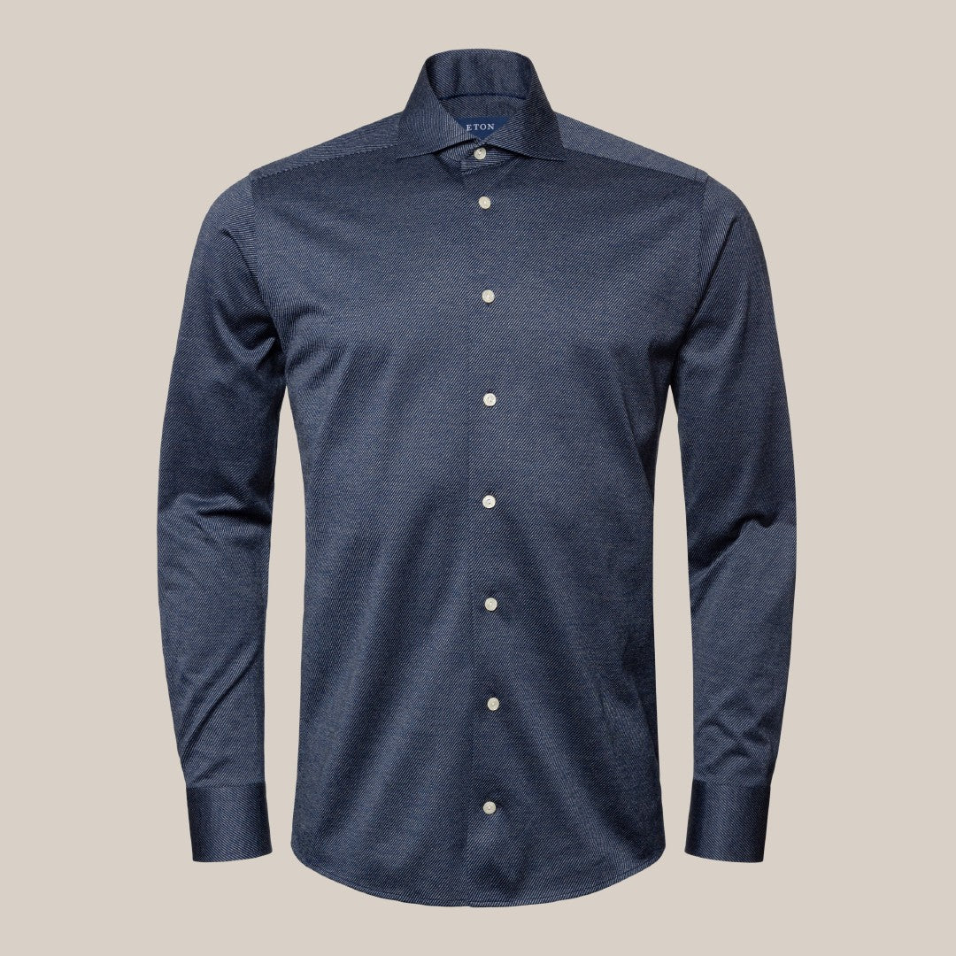 Eton Contemporary Fit Diagonal Stripe King Knit Shirt Dark Navy-MALFORD OF LONDON SAVILE ROW MENSWEAR OUTLET