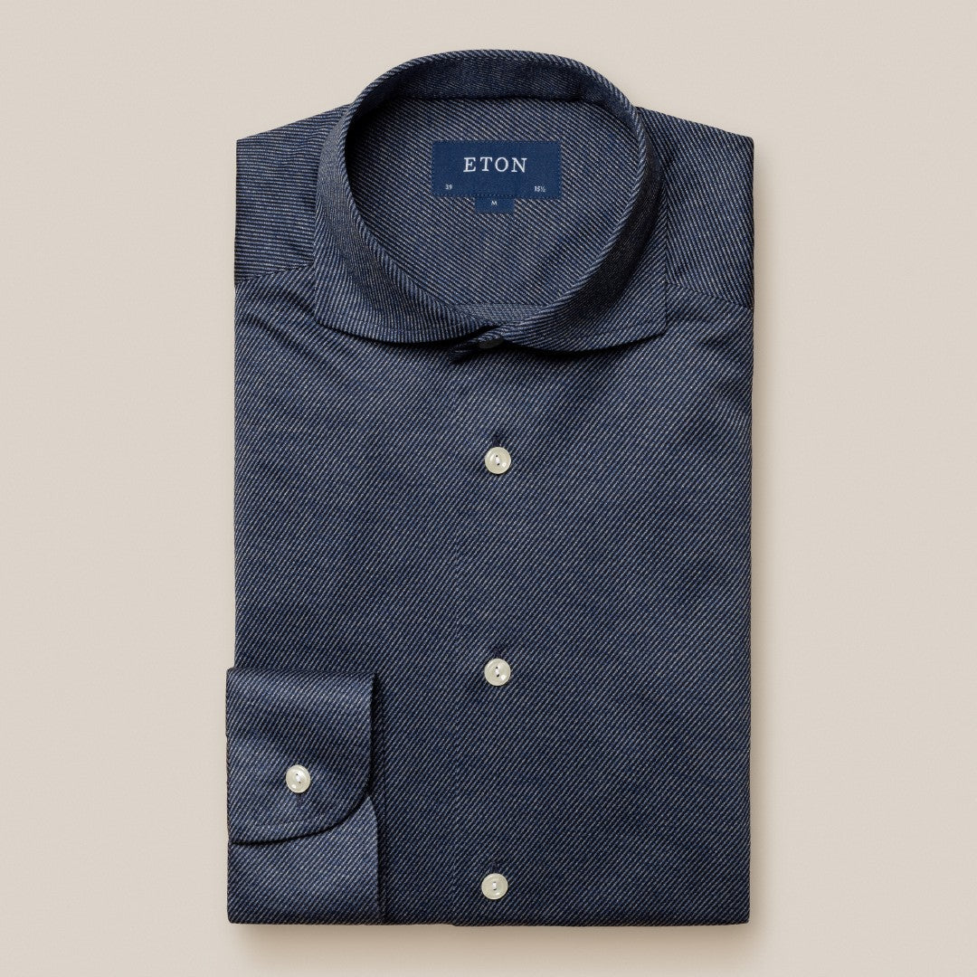 Eton Contemporary Fit Diagonal Stripe King Knit Shirt Dark Navy-MALFORD OF LONDON SAVILE ROW MENSWEAR OUTLET