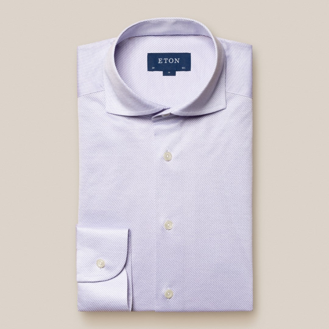 Eton Contemporary Fit Diagonal Stripe King Knit Shirt Light Purple/White-MALFORD OF LONDON SAVILE ROW MENSWEAR OUTLET