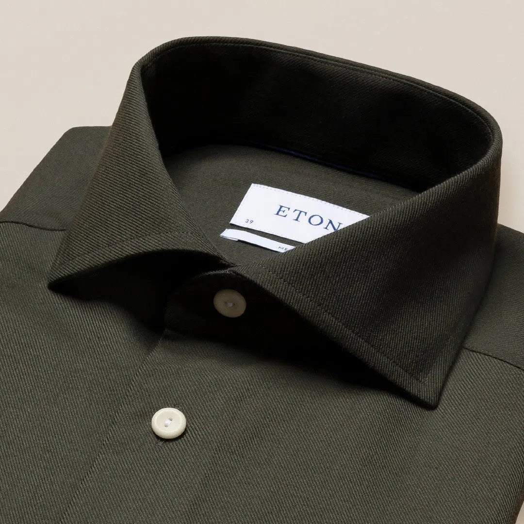 Eton Contemporary Fit Diagonal Weave Shirt Dark Green-MALFORD OF LONDON SAVILE ROW MENSWEAR OUTLET