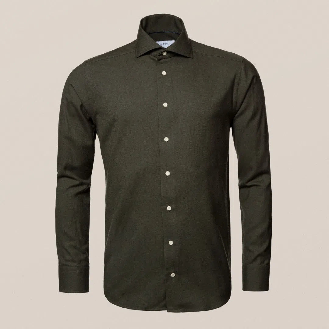 Eton Contemporary Fit Diagonal Weave Shirt Dark Green-MALFORD OF LONDON SAVILE ROW MENSWEAR OUTLET