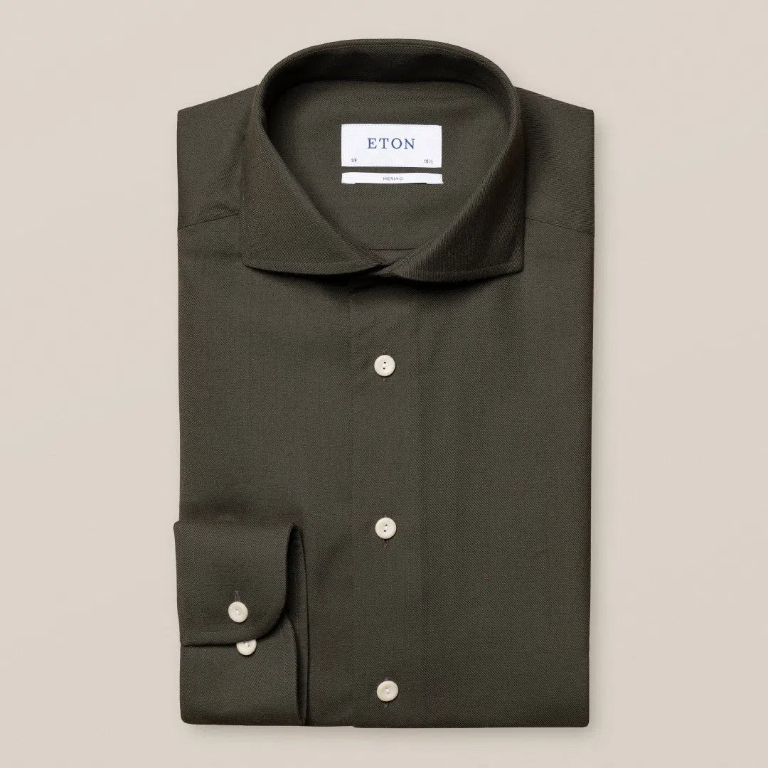 Eton Contemporary Fit Diagonal Weave Shirt Dark Green-MALFORD OF LONDON SAVILE ROW MENSWEAR OUTLET