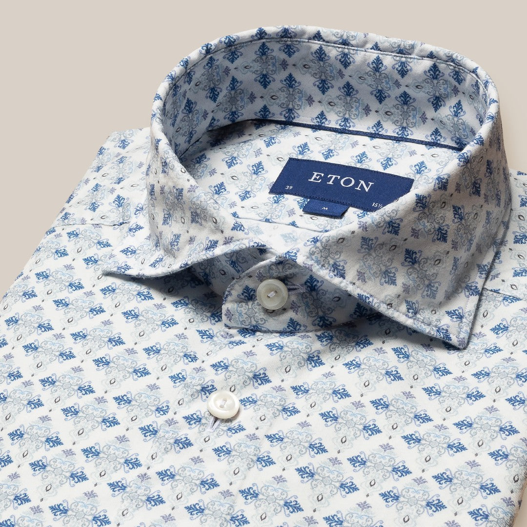 Eton Contemporary Fit Diamond Tile Check Shirt Light Blue/White-MALFORD OF LONDON SAVILE ROW MENSWEAR OUTLET