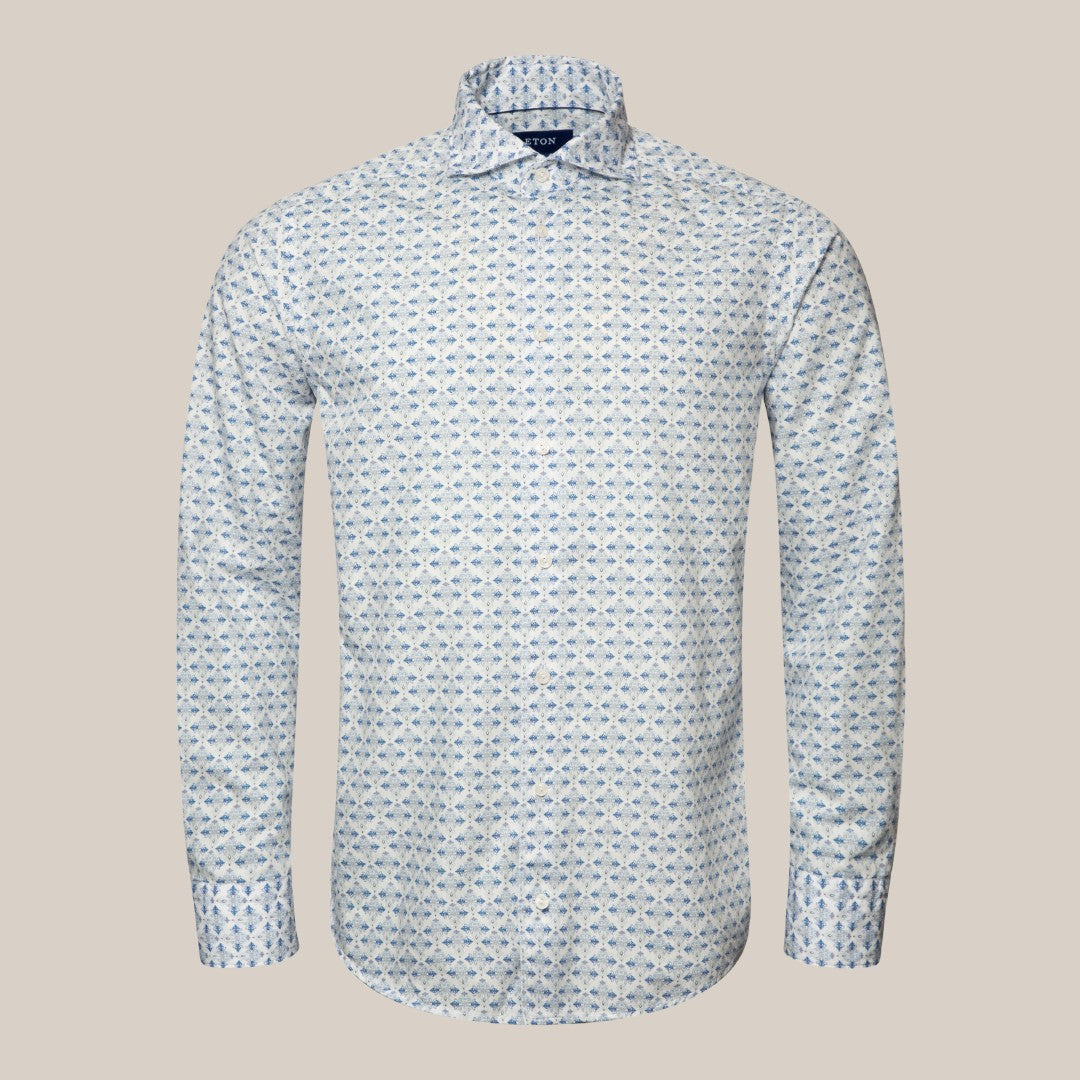 Eton Contemporary Fit Diamond Tile Check Shirt Light Blue/White-MALFORD OF LONDON SAVILE ROW MENSWEAR OUTLET