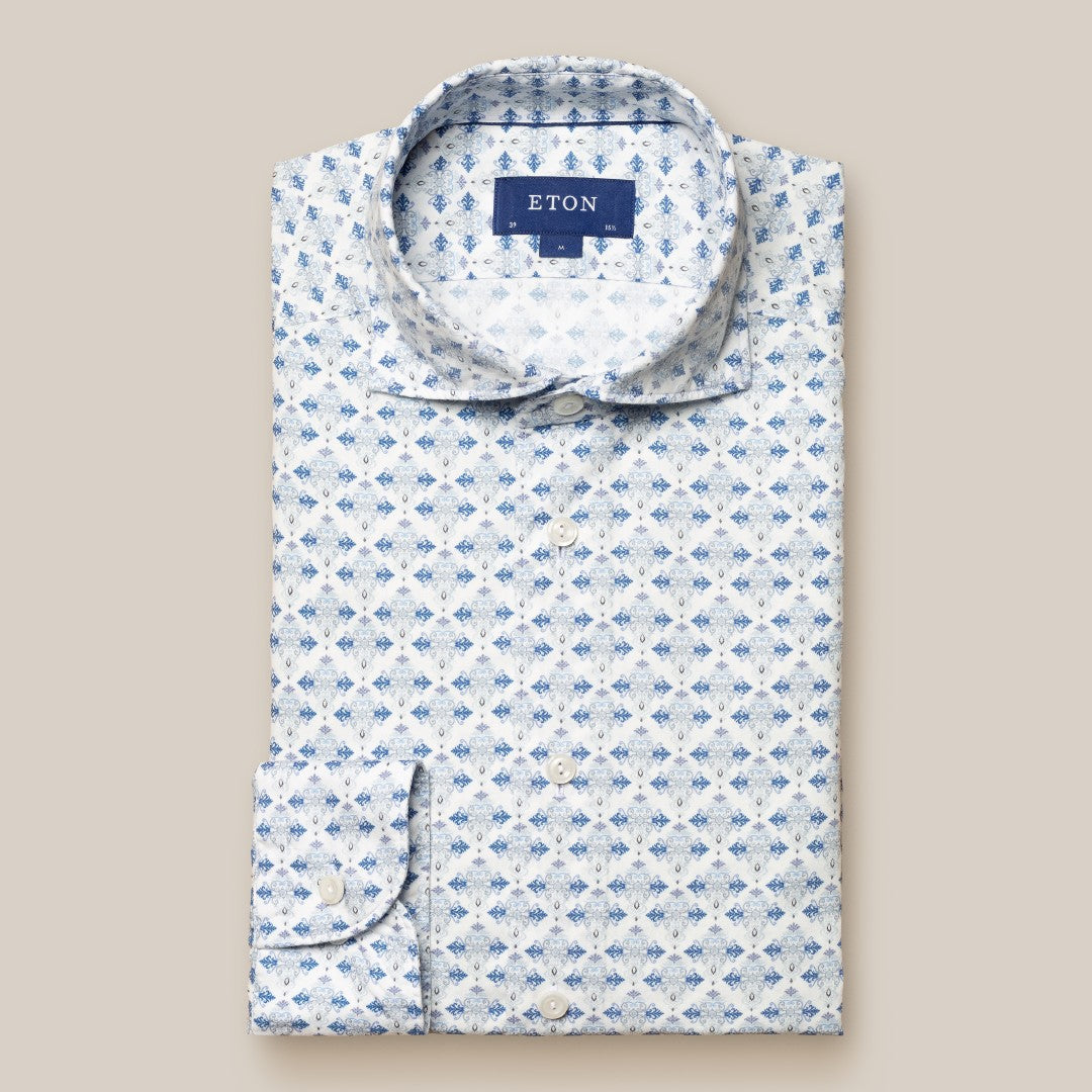 Eton Contemporary Fit Diamond Tile Check Shirt Light Blue/White-MALFORD OF LONDON SAVILE ROW MENSWEAR OUTLET