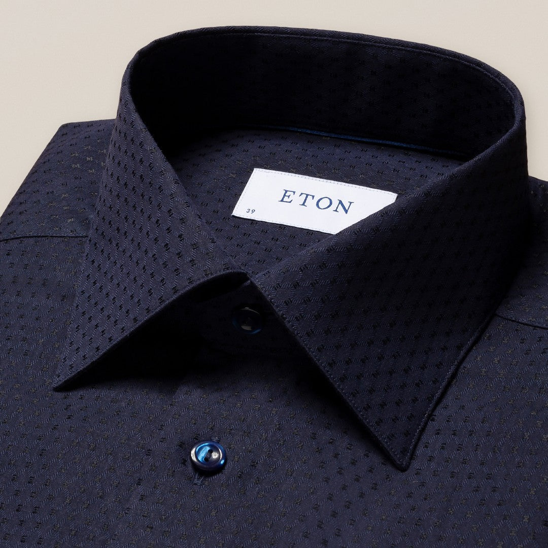 Eton Contemporary Fit Diamond Twill Shirt Navy Blue-MALFORD OF LONDON SAVILE ROW MENSWEAR OUTLET